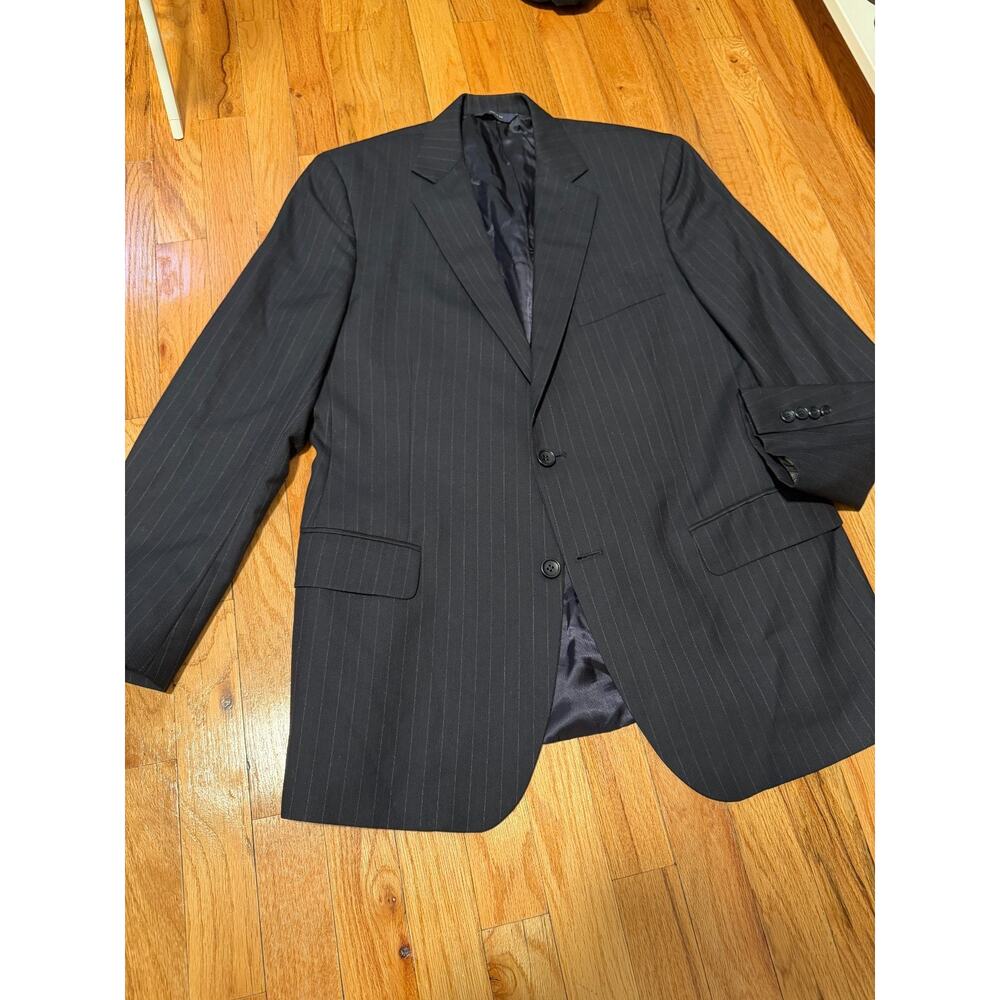 Brooks Brothers Fitzgerald Wool Navy Blue Striped Blazer Loro Piana USA 41R 40R